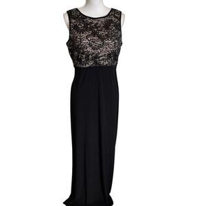 R & M Collection Dress Size 12 Black Nude Long Formal Sequins Stretchy Event